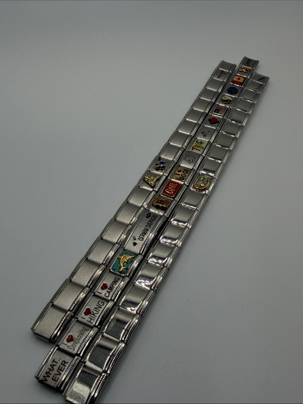 3 Silver Tone Italian Charm Link Bracelets with Enamel Icons Y2K